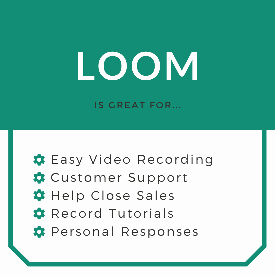 Loom is a great time saving tool for video recording, customer support, closing sales, recording tutorials and even giving personal responses. 