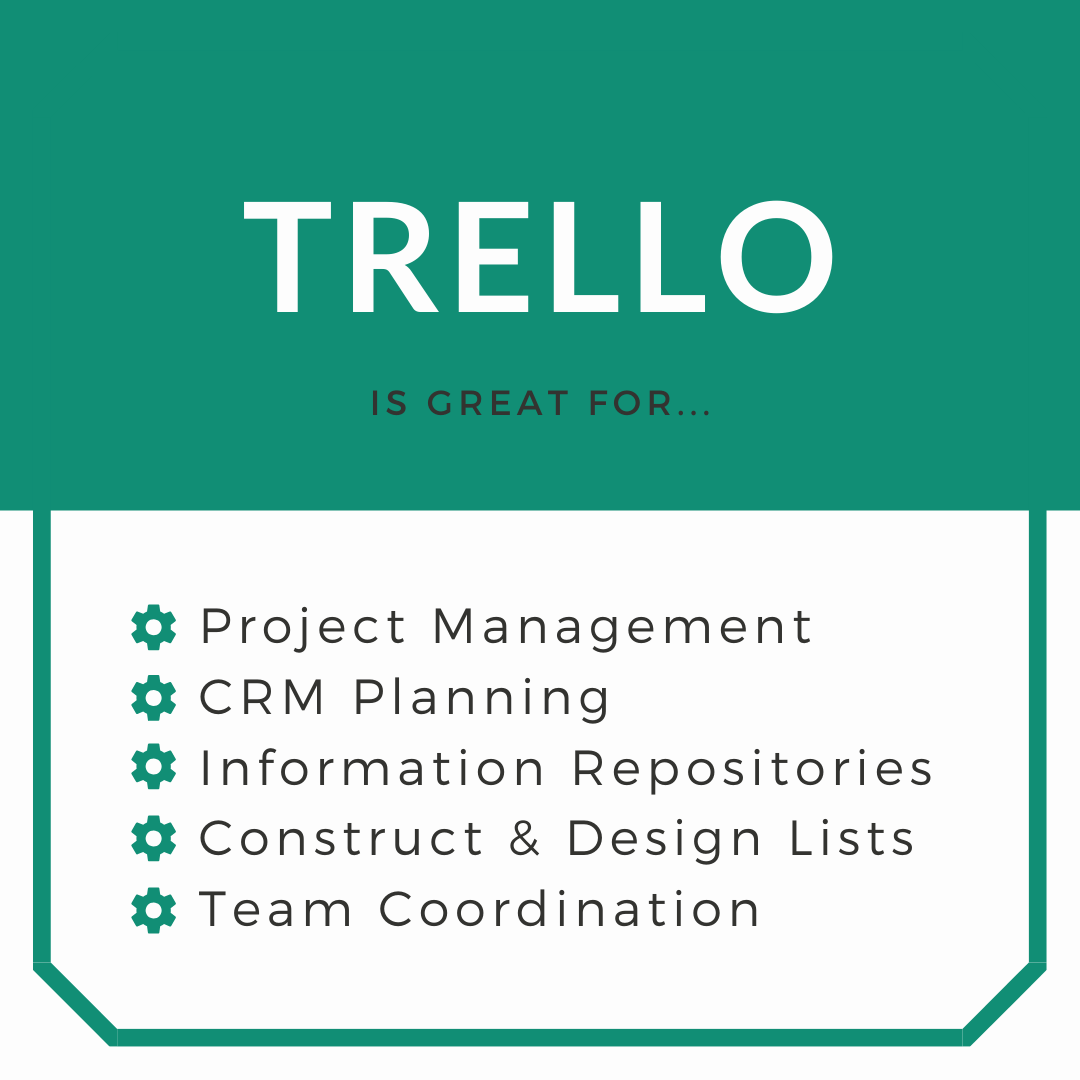 Trello is a great tool for project managment, CRM planning, Information Repositories, Constructing and Designing Lists and even Team Coordination. 