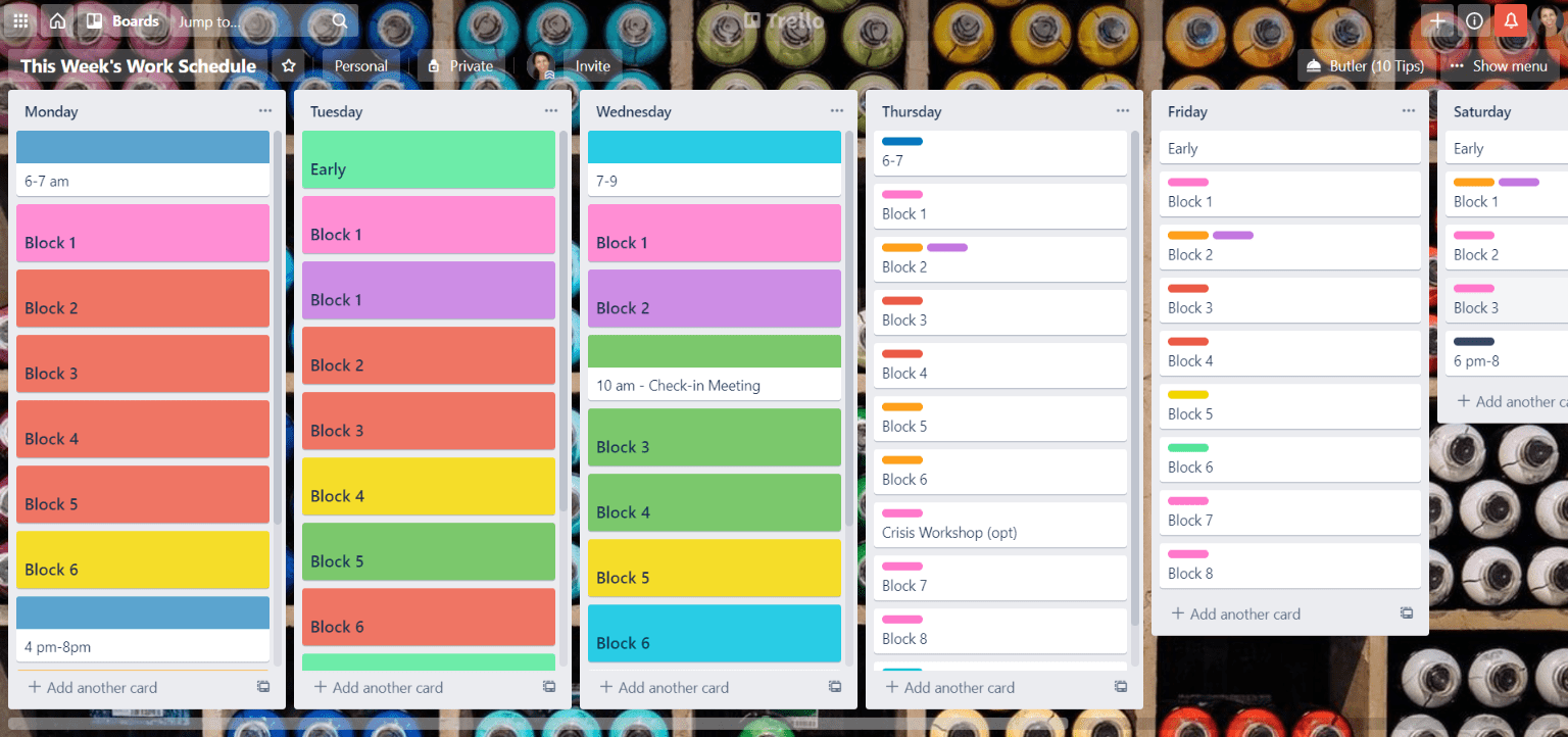An example Trello Project Management  Board